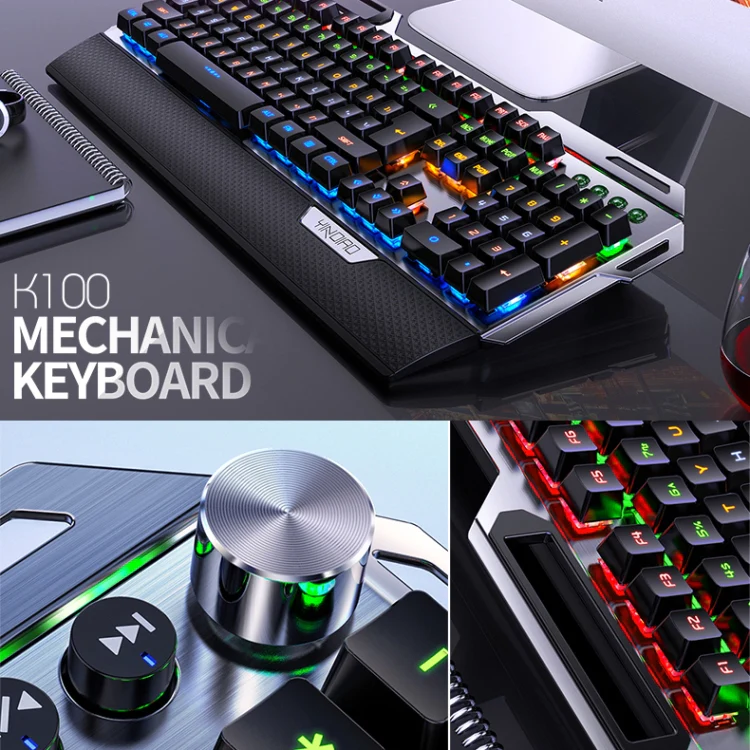 YINDIAO K100 USB Metal Mechanical Gaming Wired Keyboard, Mixed Light Blue Shaft(Black) - Image 3