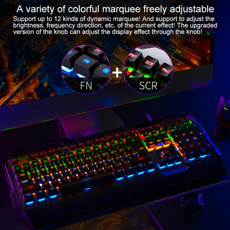 YINDIAO K100 USB Metal Mechanical Gaming Wired Keyboard, Mixed Light Blue Shaft(Black) - Image 7