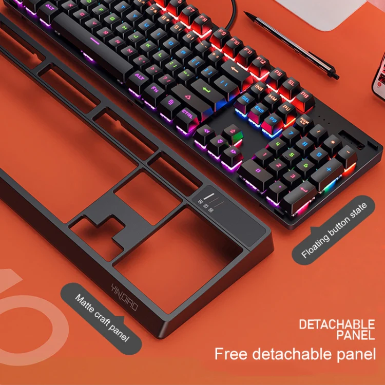 YINDIAO K300 USB Detachable Panel Mechanical Lighting Blue Shaft Gaming Wired Keyboard (White) - Image 3