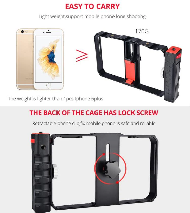 YLG0901B Vlogging Live Broadcast Smartphone Plastic Cage Video Rig Filmmaking Recording Handle Stabilizer Bracket for iPhone, Galaxy, Huawei, Xiaomi, HTC, LG, Google, and Other Smartphones(Black) - Image 14
