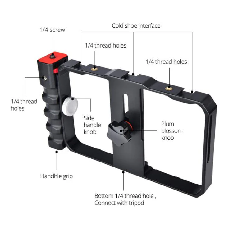 YLG0901B Vlogging Live Broadcast Smartphone Plastic Cage Video Rig Filmmaking Recording Handle Stabilizer Bracket for iPhone, Galaxy, Huawei, Xiaomi, HTC, LG, Google, and Other Smartphones(Black) - Image 16