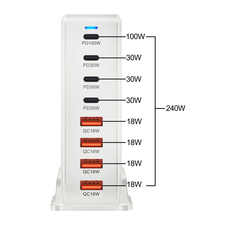 YMS-858 GaN 240W USB x 4, USB-C / Type-C x 4 Fast Charger, Plug Type:US Plug(Black) - Image 5