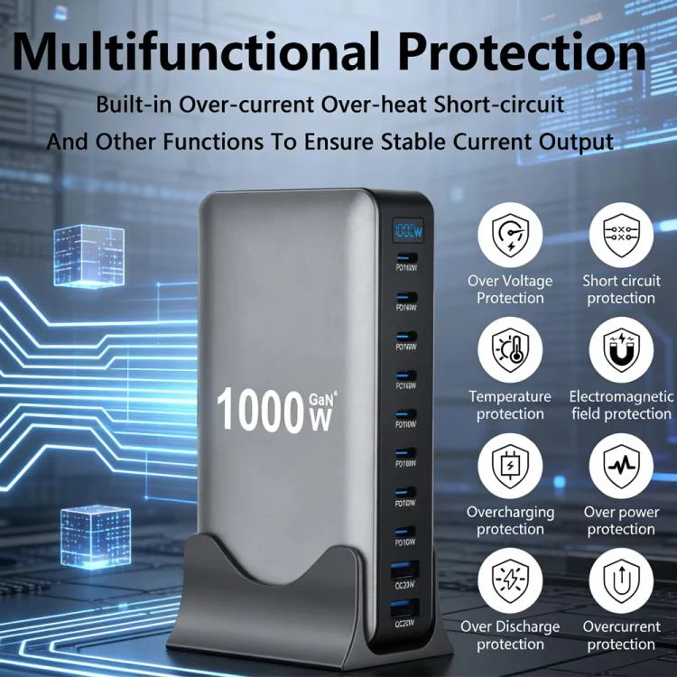 YMX-1000W 1000W 8 x Type-C Ports and 2 x USB 10 Ports Digital Display Multi-functional Charger(AU Plug) - Image 4