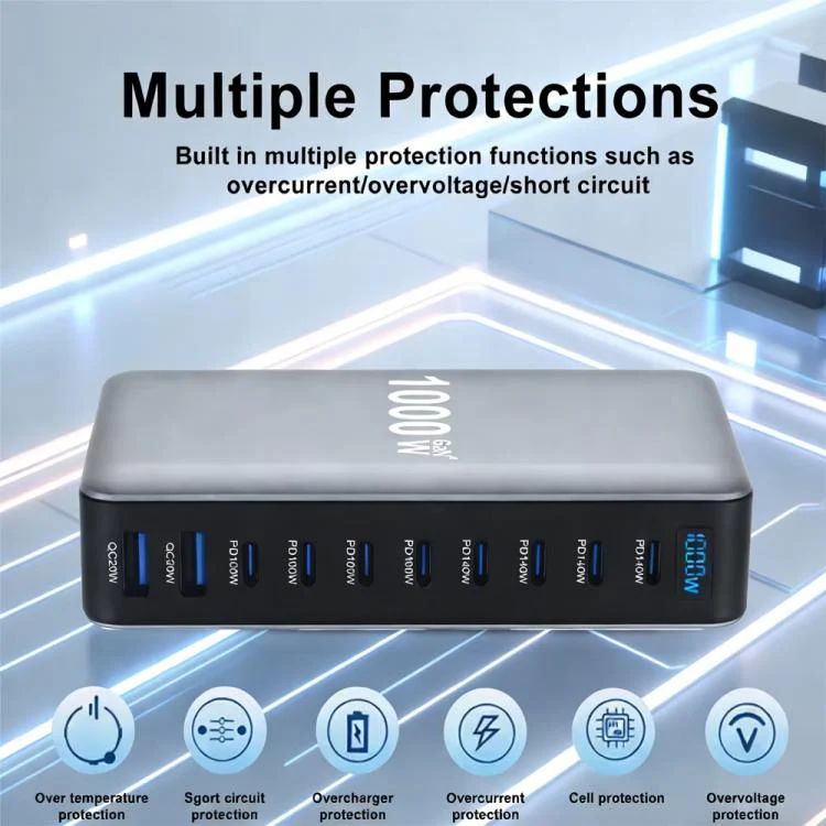 YMX-1000W 1000W 8 x Type-C Ports and 2 x USB 10 Ports Digital Display Multi-functional Charger(AU Plug) - Image 5