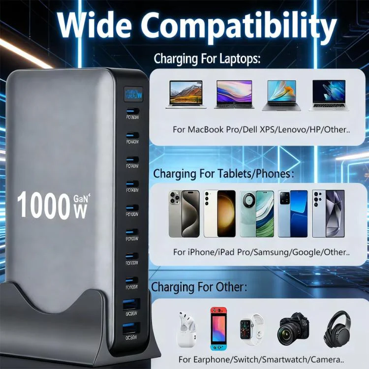 YMX-1000W 1000W 8 x Type-C Ports and 2 x USB 10 Ports Digital Display Multi-functional Charger(AU Plug) - Image 8