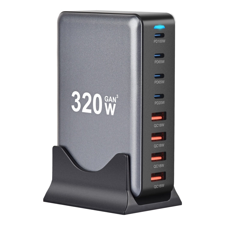 YMX-320W GaN 320W USB x 4, USB-C / Type-C x 4 Fast Charger, Plug Type:EU Plug(Grey) - Image 2