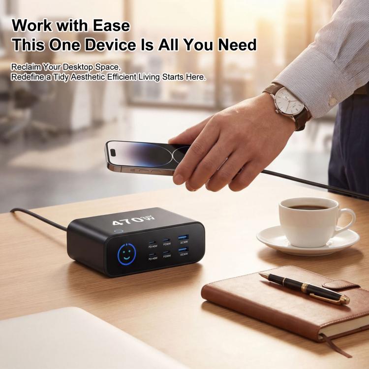 YMX-615-LCD470W 4xType-C and 2xUSB 470W GaN Multi-Function Charger, Plug:AU Plug(Black) - Image 10