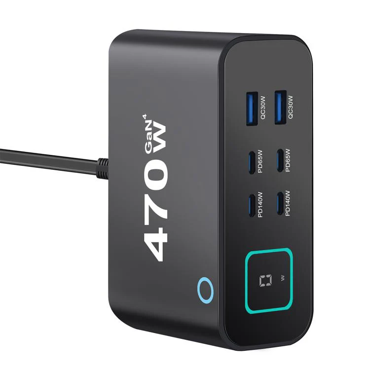 YMX-615-LCD470W 4xType-C and 2xUSB 470W GaN Multi-Function Charger, Plug:EU Plug(Black) - Image 3
