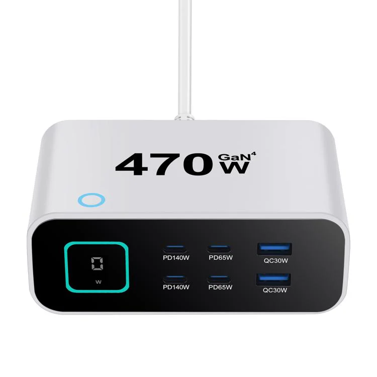 YMX-615-LCD470W 4xType-C and 2xUSB 470W GaN Multi-Function Charger, Plug:UK Plug(White) - Image 2