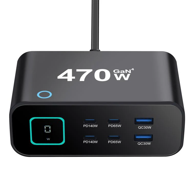 YMX-615-LCD470W 4xType-C and 2xUSB 470W GaN Multi-Function Charger, Plug:US Plug(Black) - Image 2
