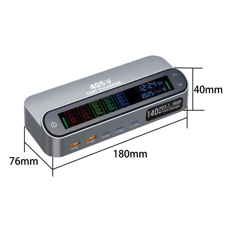YMX-LCD405W 405W 3xType-C and 2xUSB GaN Smart Digital Display Multi-Function Charger(AU Plug) - Image 4