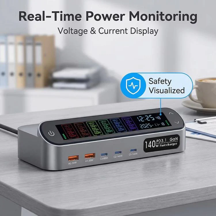 YMX-LCD405W 405W 3xType-C and 2xUSB GaN Smart Digital Display Multi-Function Charger(AU Plug) - Image 5