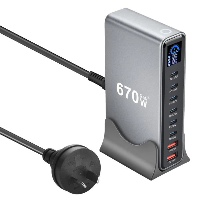 YMX-LCD670W 670W 6xType-C and 2xUSB GaN Digital Display Multi-Function Charger(AU Plug)