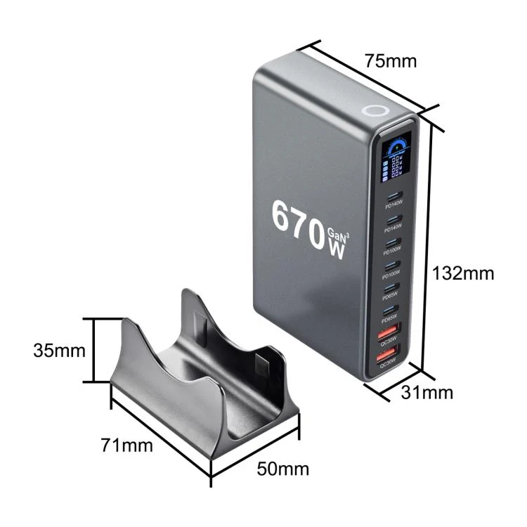 YMX-LCD670W 670W 6xType-C and 2xUSB GaN Digital Display Multi-Function Charger(AU Plug) - Image 3