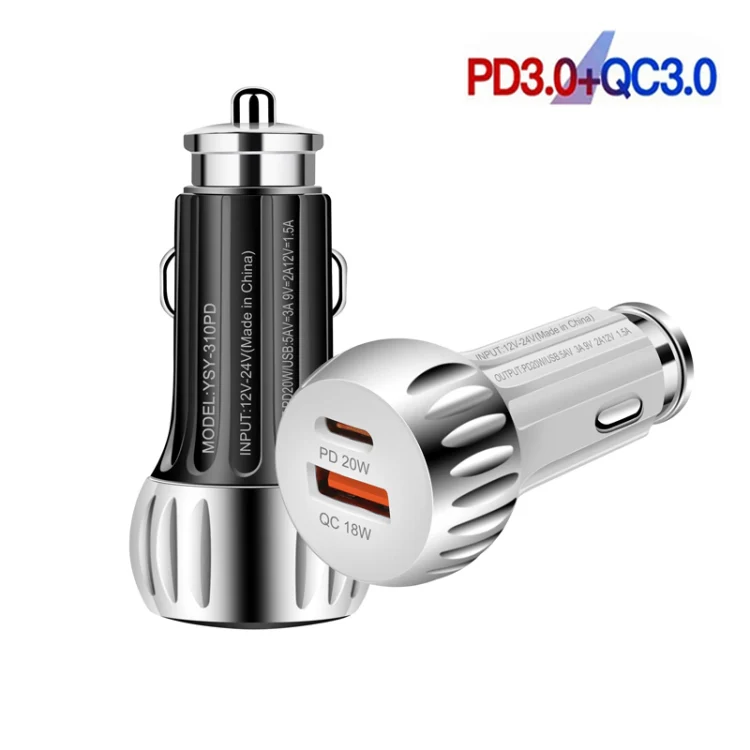 YSY-310PD 38W PD20W USB-C + QC3.0 18W USB Dual Port Fast Car Charger(White) - Image 3