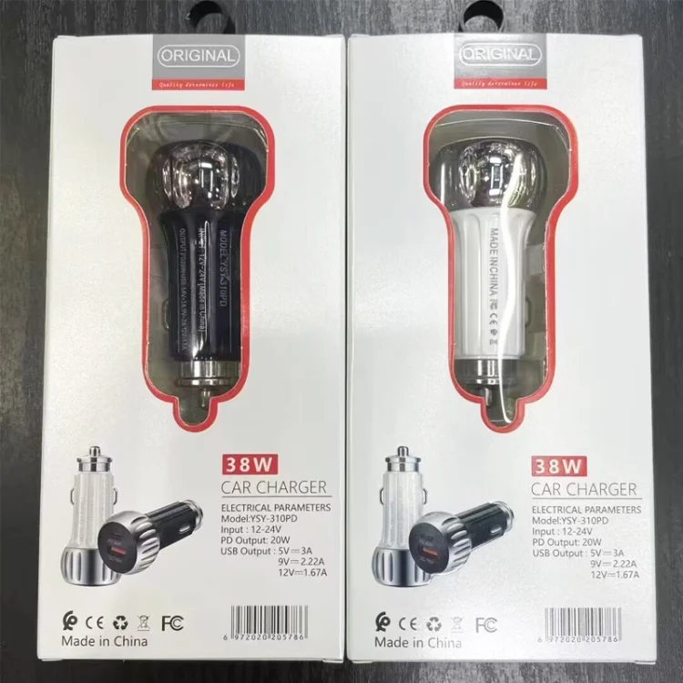 YSY-310PD 38W PD20W USB-C + QC3.0 18W USB Dual Port Fast Car Charger(White) - Image 5