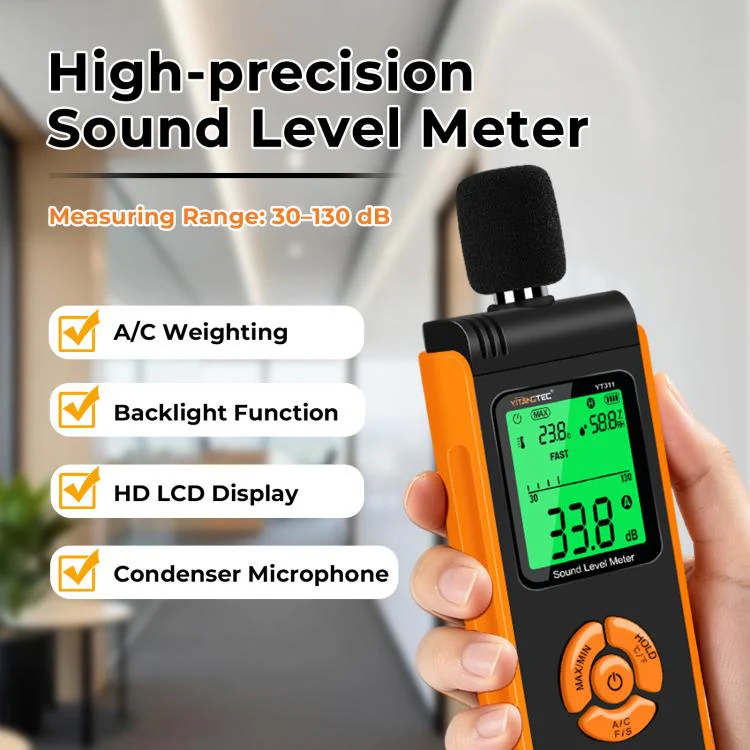 YT311 High Precision Digital Sound Level Meter Support Temperature and Humidity Measurement(Black Orange) - Image 2