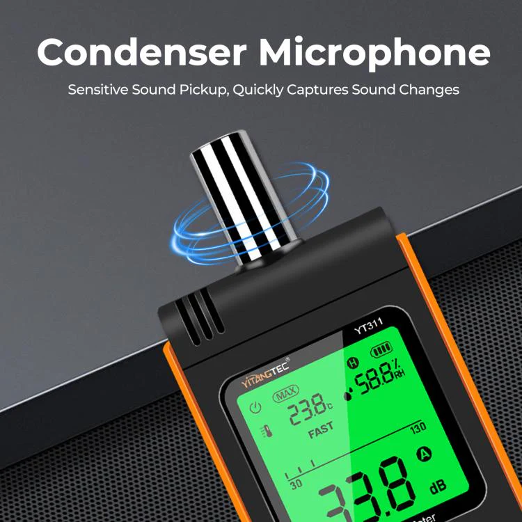 YT311 High Precision Digital Sound Level Meter Support Temperature and Humidity Measurement(Black Orange) - Image 5