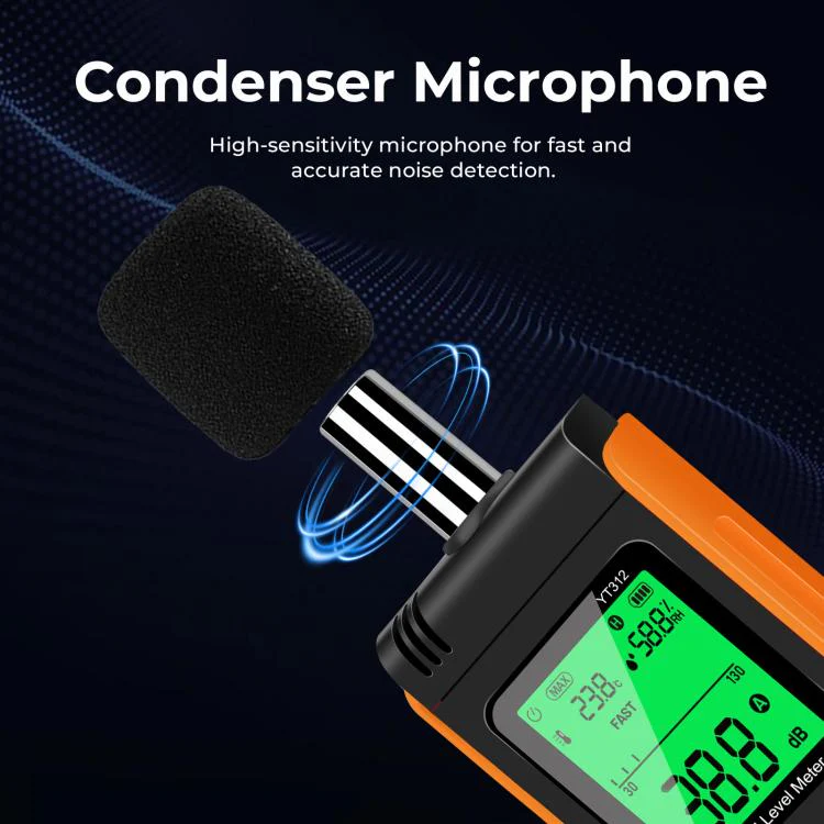 YT312 High Precision Digital Sound Level Meter Support Temperature and Humidity Measurement(Black Orange) - Image 3