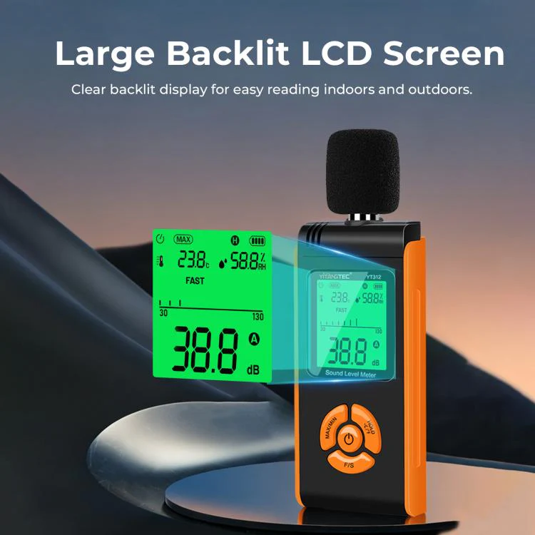 YT312 High Precision Digital Sound Level Meter Support Temperature and Humidity Measurement(Black Orange) - Image 4