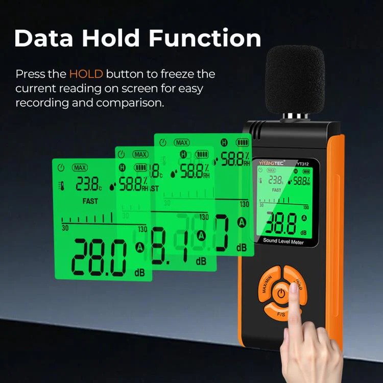 YT312 High Precision Digital Sound Level Meter Support Temperature and Humidity Measurement(Black Orange) - Image 5