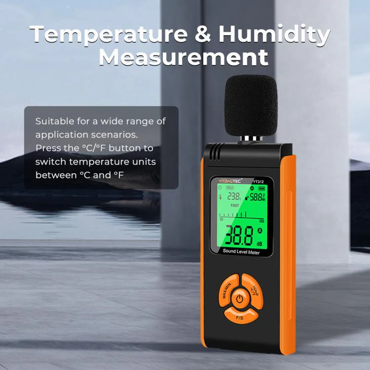 YT312 High Precision Digital Sound Level Meter Support Temperature and Humidity Measurement(Black Orange) - Image 6