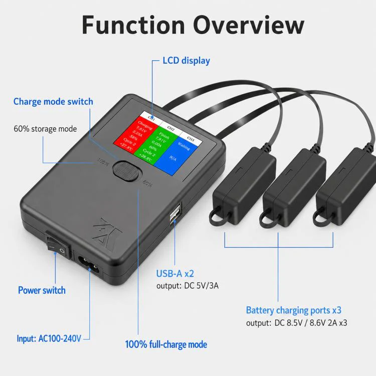 YX 3-Way Smart Charger with LCD Display For DJI Mini 5 Pro / Mini 4 Pro / Mini 3 Pro / Mini 3 Multi Battery Charging Hub UK Plug - Image 3