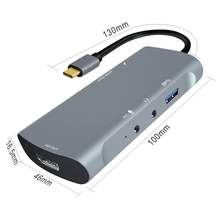 Z41 6 in 1 USB-C / Type-C to PD USB-C / Type-C + HD HDMI + USB 3.0 + 3.5mm AUX + USB + Microphone Interface Multifunctional Docking Station Video Capture Card (Grey) - Image 2