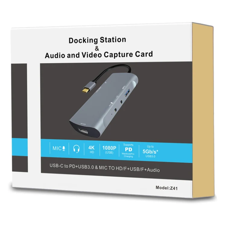 Z41 6 in 1 USB-C / Type-C to PD USB-C / Type-C + HD HDMI + USB 3.0 + 3.5mm AUX + USB + Microphone Interface Multifunctional Docking Station Video Capture Card (Grey) - Image 4