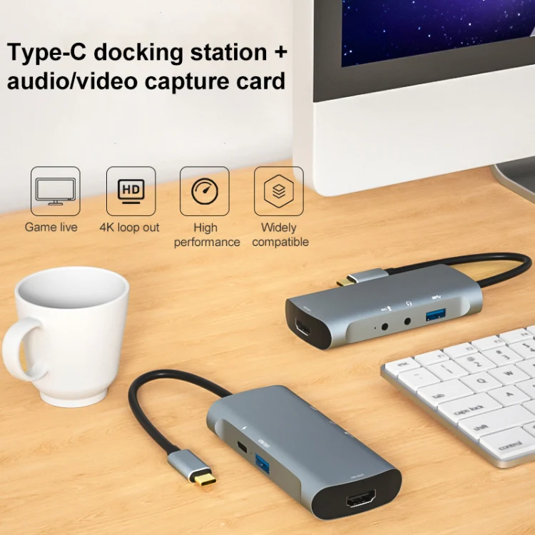 Z41 6 in 1 USB-C / Type-C to PD USB-C / Type-C + HD HDMI + USB 3.0 + 3.5mm AUX + USB + Microphone Interface Multifunctional Docking Station Video Capture Card (Grey) - Image 6