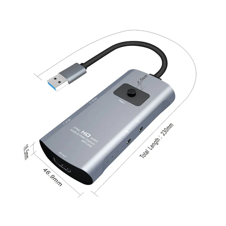 Z54 HDMI Output + 2 x HDMI Input + Mic + Audio to USB 3.0 Audio Video Capture Switcher with Loop - Image 2