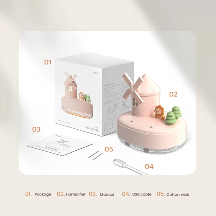 ZAY-H007 LED Light Double Spray Wireless Mini Desktop Windmill Music Humidifier(Pink) - Image 10