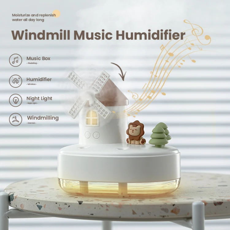 ZAY-H007 LED Light Double Spray Wireless Mini Desktop Windmill Music Humidifier(Pink) - Image 3