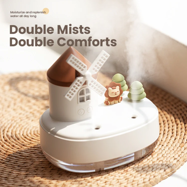 ZAY-H007 LED Light Double Spray Wireless Mini Desktop Windmill Music Humidifier(Pink) - Image 4