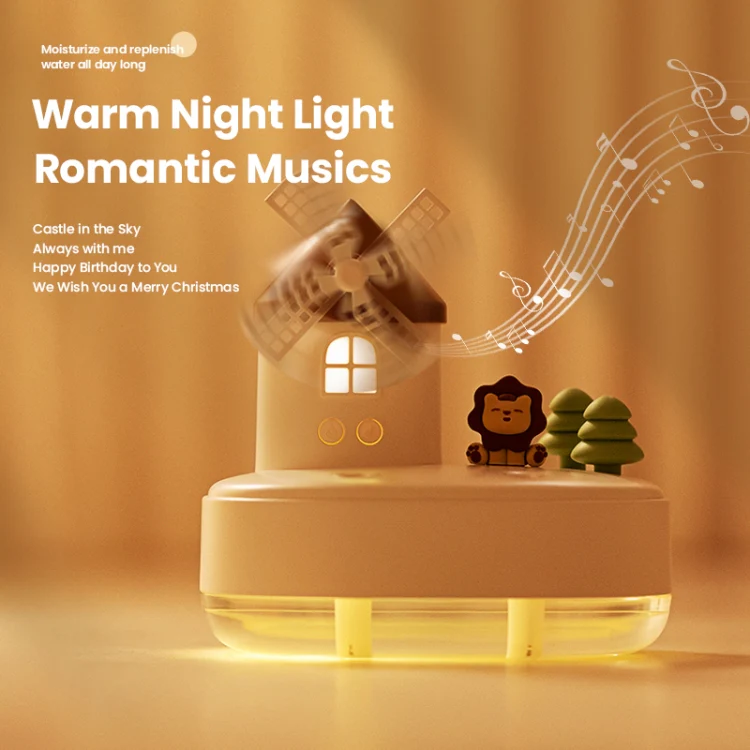 ZAY-H007 LED Light Double Spray Wireless Mini Desktop Windmill Music Humidifier(Pink) - Image 5