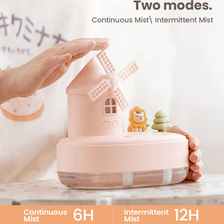 ZAY-H007 LED Light Double Spray Wireless Mini Desktop Windmill Music Humidifier(Pink) - Image 7