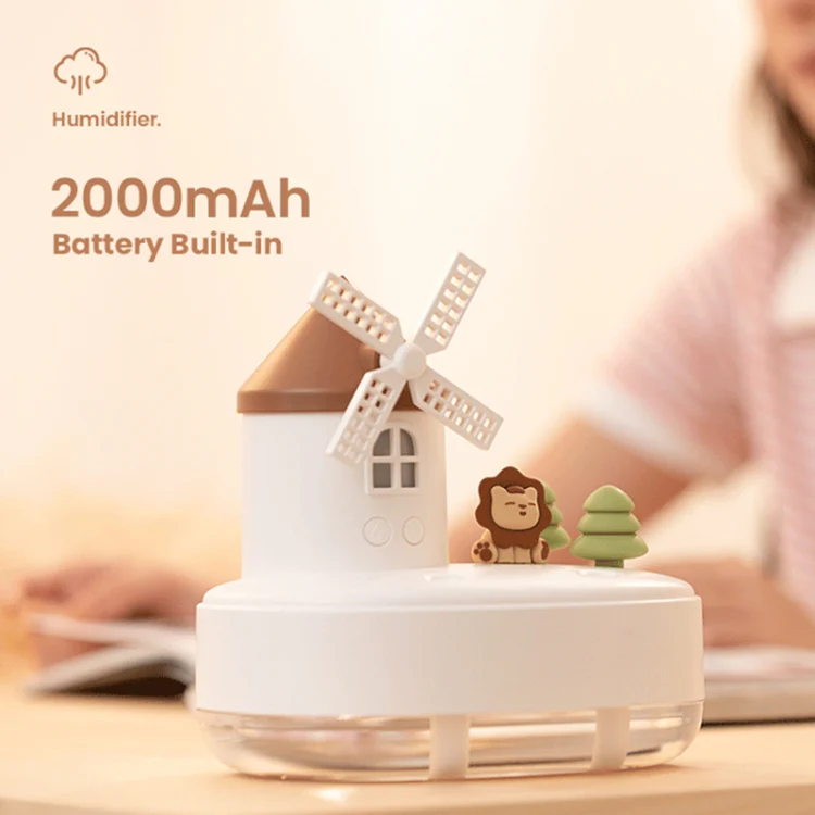 ZAY-H007 LED Light Double Spray Wireless Mini Desktop Windmill Music Humidifier(Pink) - Image 8