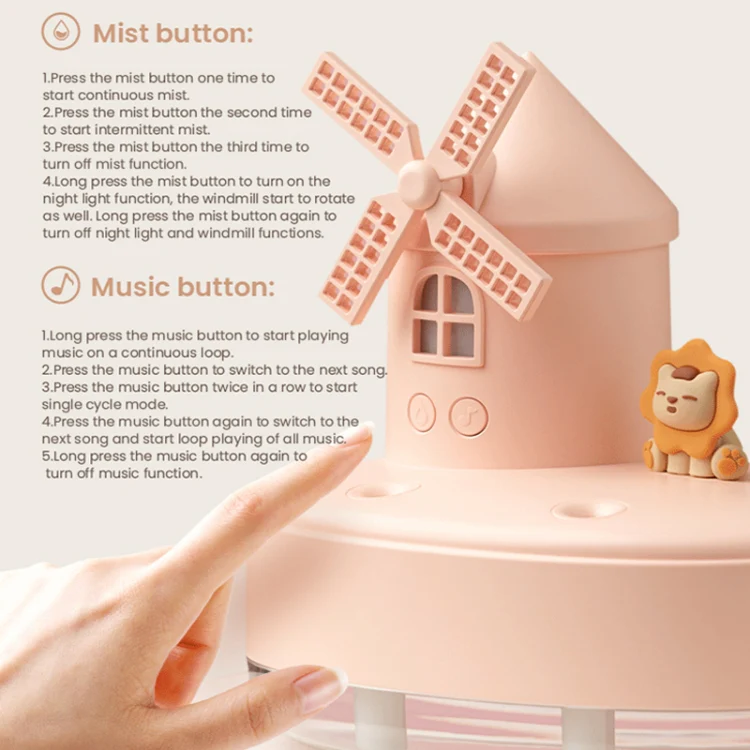 ZAY-H007 LED Light Double Spray Wireless Mini Desktop Windmill Music Humidifier(Pink) - Image 9