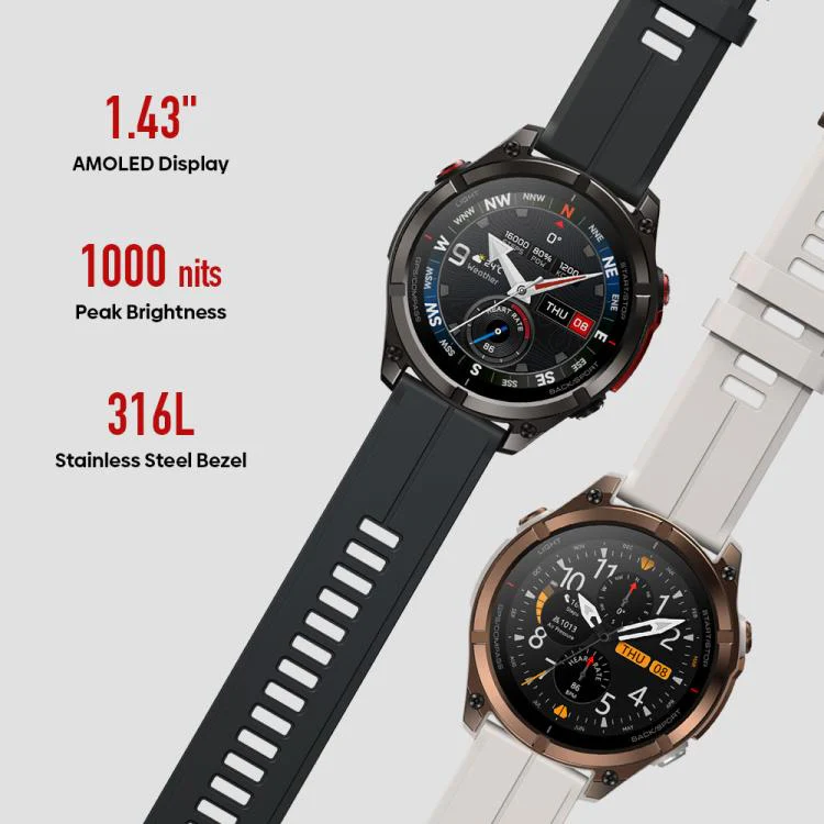 Zeblaze Stratos 4 Pro Rugged Outdoor GPS Smart Watch 1.43 inch Screen 5 ATM & IP69K Built-in Flashlight(Black) - Image 10