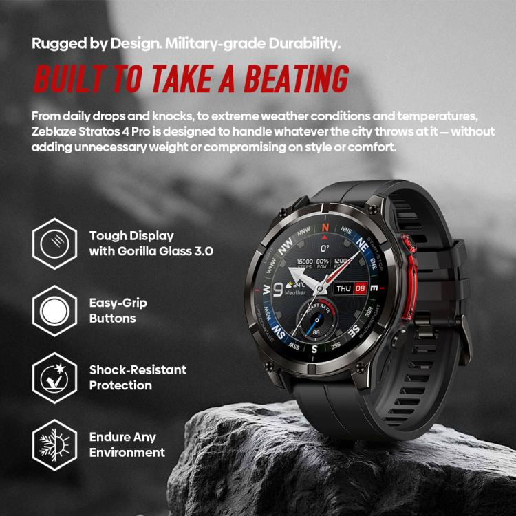 Zeblaze Stratos 4 Pro Rugged Outdoor GPS Smart Watch 1.43 inch Screen 5 ATM & IP69K Built-in Flashlight(Black) - Image 5