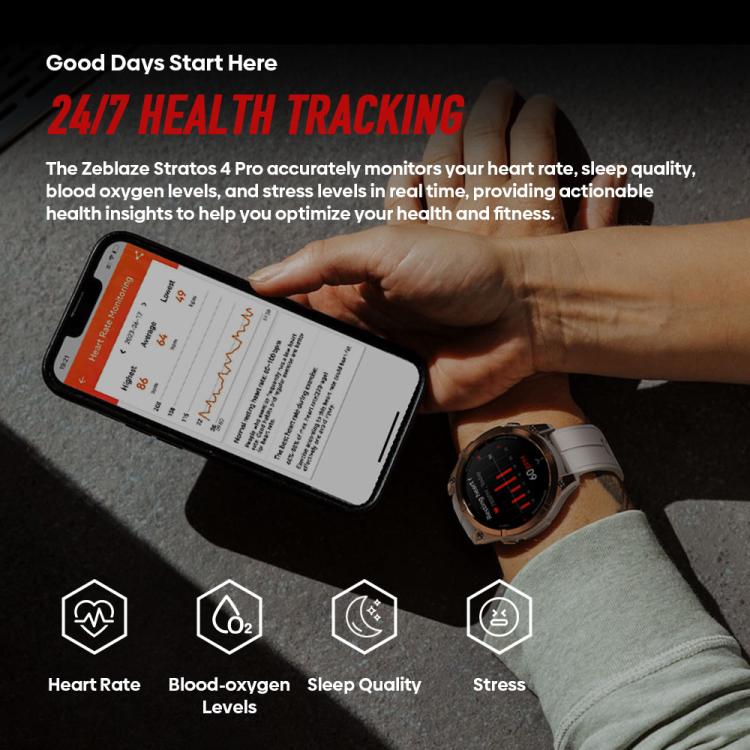 Zeblaze Stratos 4 Pro Rugged Outdoor GPS Smart Watch 1.43 inch Screen 5 ATM & IP69K Built-in Flashlight(Black) - Image 9