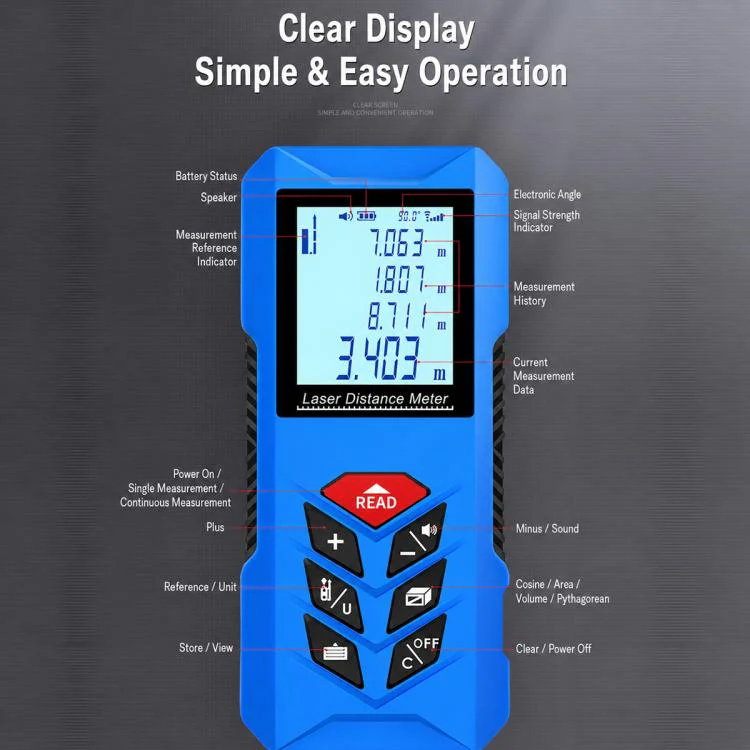 ZHENBING N1 Advanced Version Handheld Cross Line Infrared Laser Distance Meter, Measuring Distance:100m(Blue) - Image 5