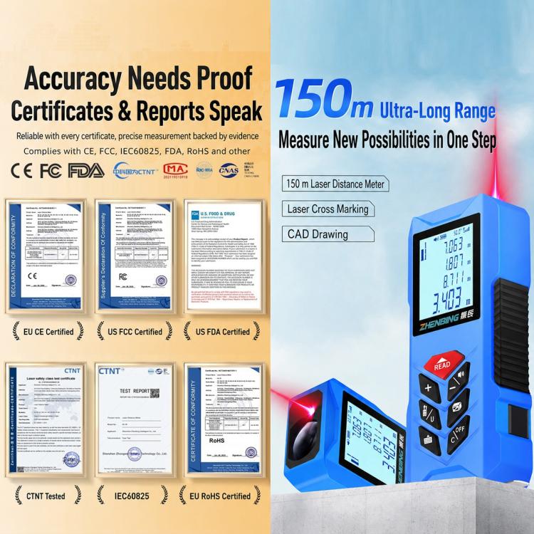 ZHENBING N1 Advanced Version Handheld Cross Line Infrared Laser Distance Meter, Measuring Distance:120m(Blue) - Image 6
