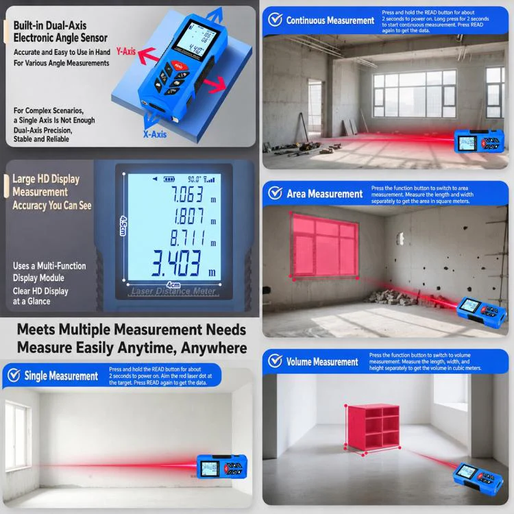 ZHENBING N1 Advanced Version Handheld Cross Line Infrared Laser Distance Meter, Measuring Distance:50m(Blue) - Image 12