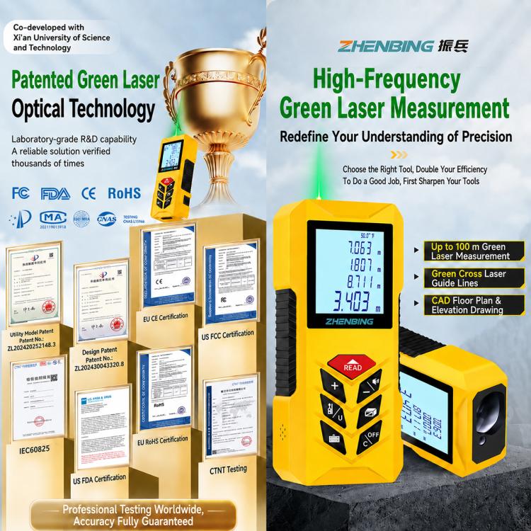 ZHENBING N1 Advanced Version Handheld Green Cross Line Laser Distance Meter, Measuring Distance:100m(Yellow) - Image 5