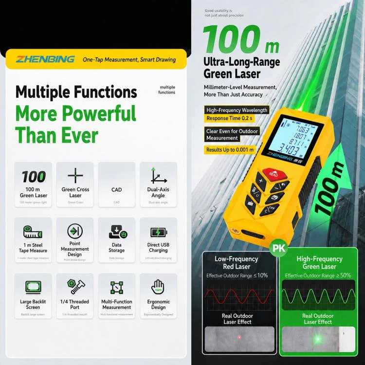 ZHENBING N1 Advanced Version Handheld Green Cross Line Laser Distance Meter, Measuring Distance:100m(Yellow) - Image 6