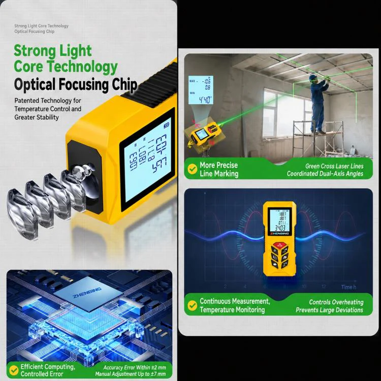 ZHENBING N1 Advanced Version Handheld Green Cross Line Laser Distance Meter, Measuring Distance:50m(Yellow) - Image 9