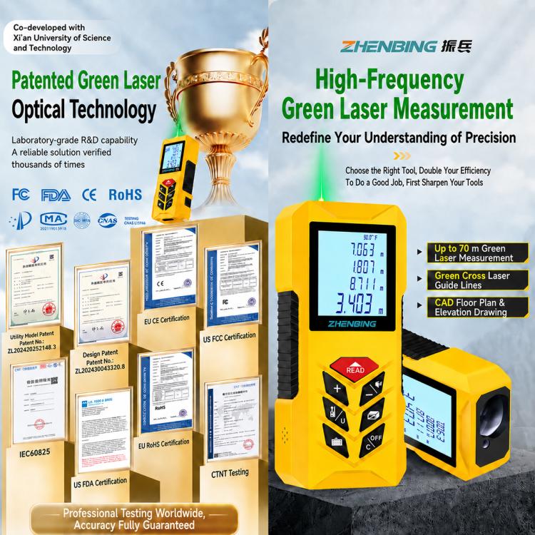 ZHENBING N1 Advanced Version Handheld Green Cross Line Laser Distance Meter, Measuring Distance:70m(Yellow) - Image 5