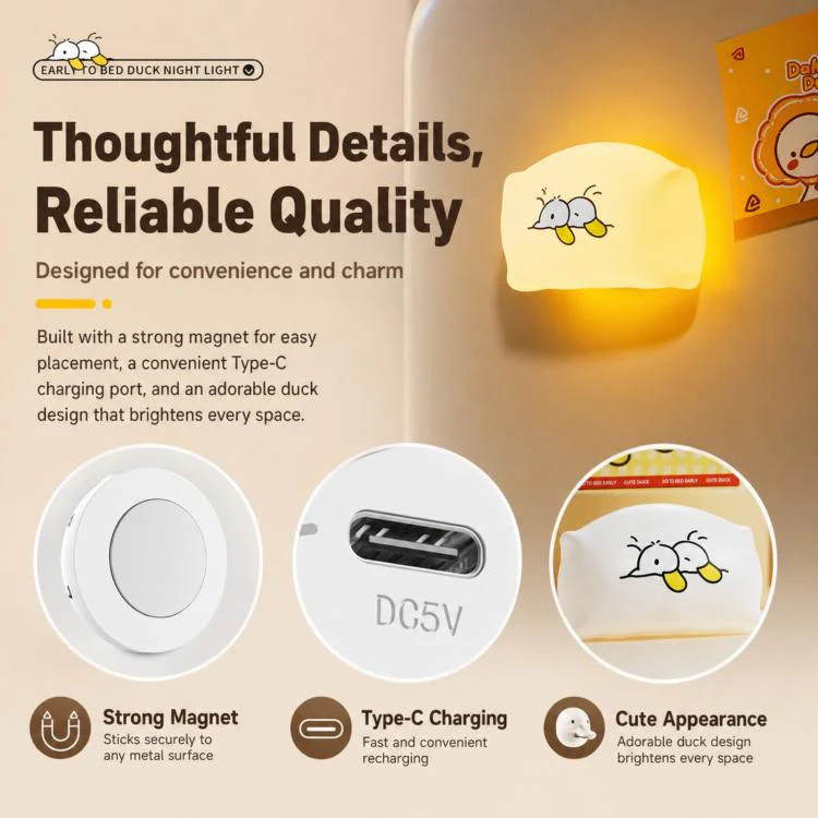 ZHL001Y Early To Bed Pillow Duck Night Light Touch Sensor Bedside Lamp(Warm Light) - Image 16