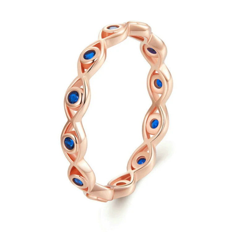 Zircon Lucky Eye Sterling Silver S925 Ring, Size: No.6(Rose Gold Plated)